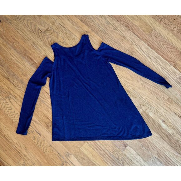 DKNY Jeans Womens cut-out shoulder long sleeze shirt/top Size Medium Navy Blue - Picture 7 of 7